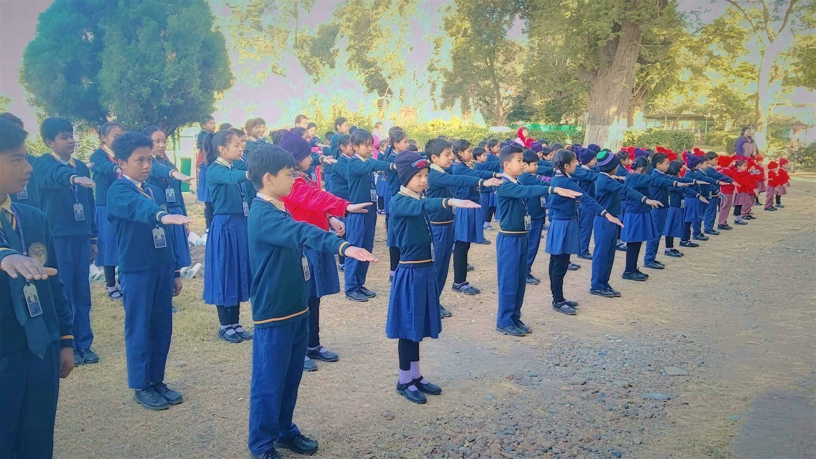 Students lined up for the morning assembly and pledge
